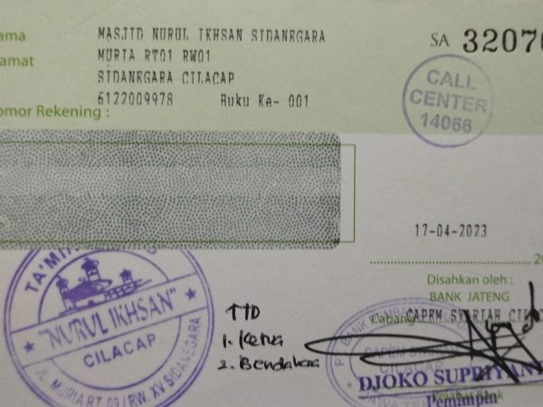 REKENING MASJID NURUL IKHSAN SIDANEGARA